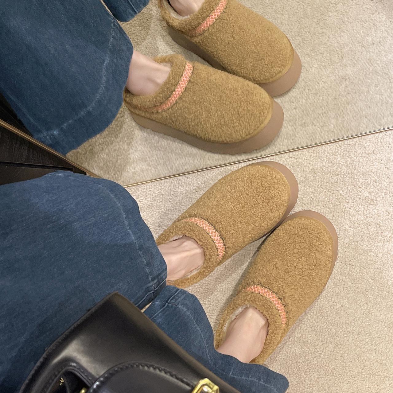 

Thick-soled curly hairy casual lazy shoes women s 2025 autumn and winter new Korean version bag head half slippers velvet cotton drag women 40