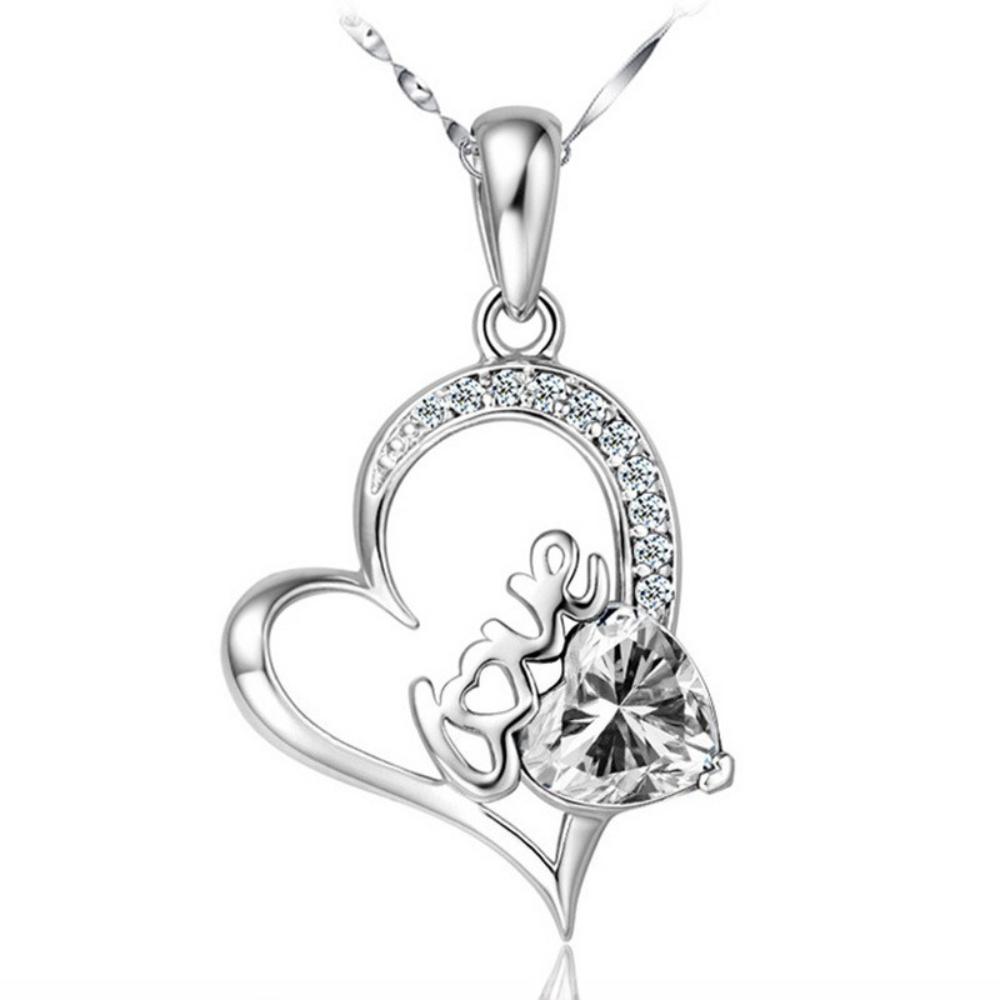 925 Sterling Silver Fashion Light Luxury Heart Shaped Love Zircon Necklace Birthday Party Anniversary Gift
