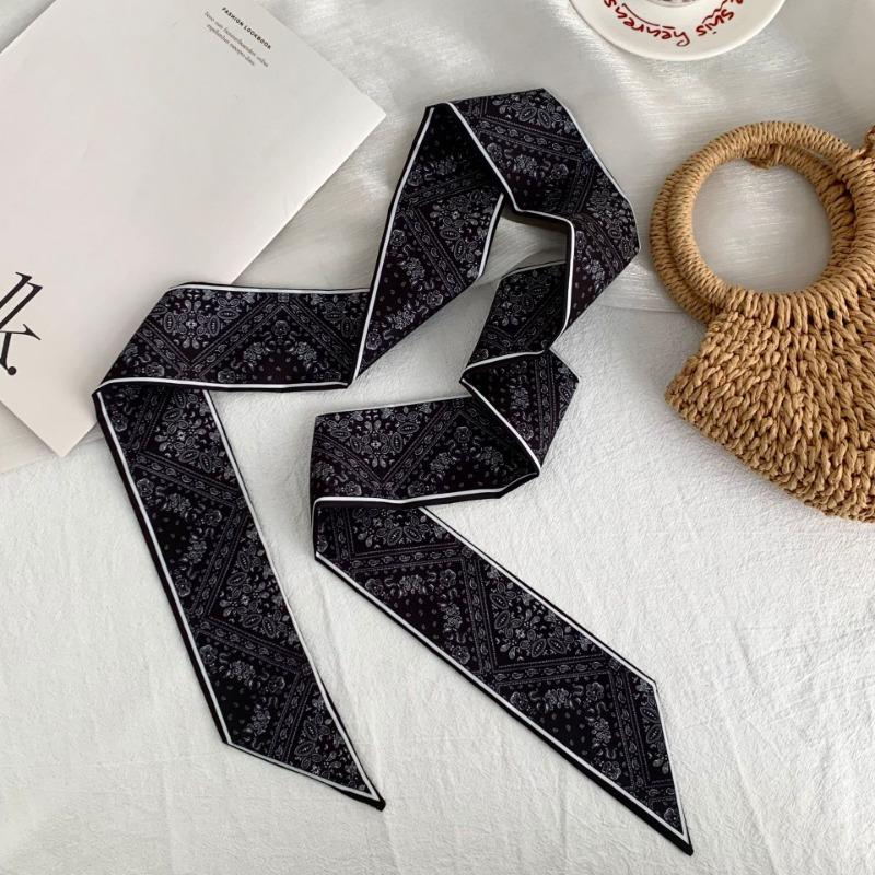 Silk Scarf Long Female Minimalist Striped Streamer Headscarf Braided Hair Band Decorative Scarf Cashew Belt