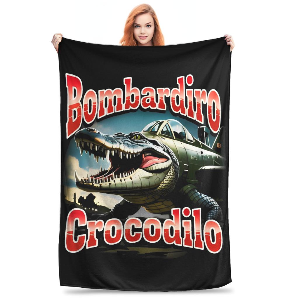 Bombardiro Crocodilo Tralalero Tralala Blanket Flannel Italian Brainrot Portable Throw Blankets for Sofa Travel Quilt