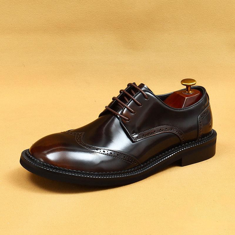 [Pre-Sale Non-Spot] Business Casual Leather Shoes Men'S Big Head Leather British Engraved Block Wide Head Fat Feet