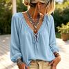 Women's Casual Long Sleeve V-Neck Top with Tie Front Ruffle