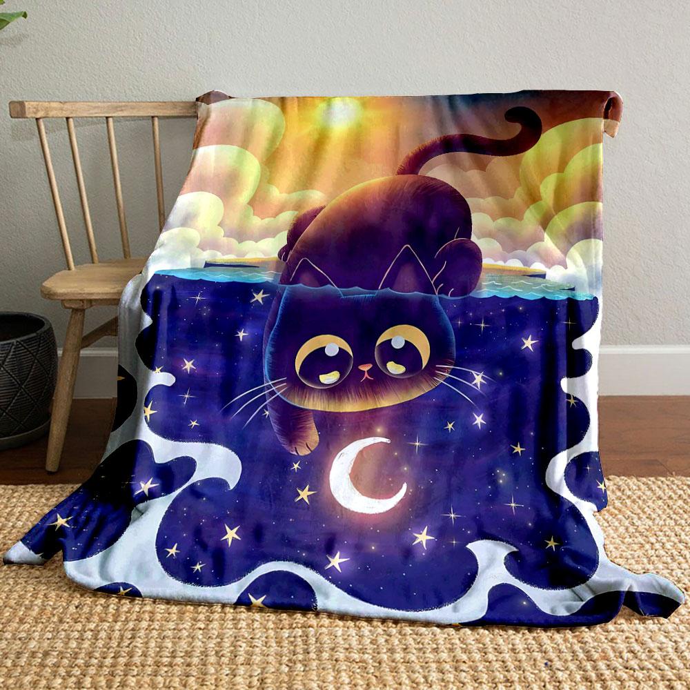

Black Cat Starry Moon Blanket bedroom Blanket for Livingroom Couch lunch break Soft throw for Friend s festival Gift 80cm x 120cm