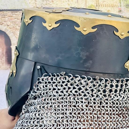 Templar Helmet  With 14 Gauge Chainmail Ready For Battle Knight Templar Helmet Medieval Armor Larp SCA Helmet