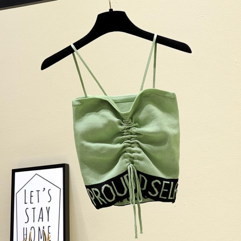 Summer New Style Letter Drawstring Knitted Short Top Sexy Bottoming Shirt Camisole Vest Inner Wear