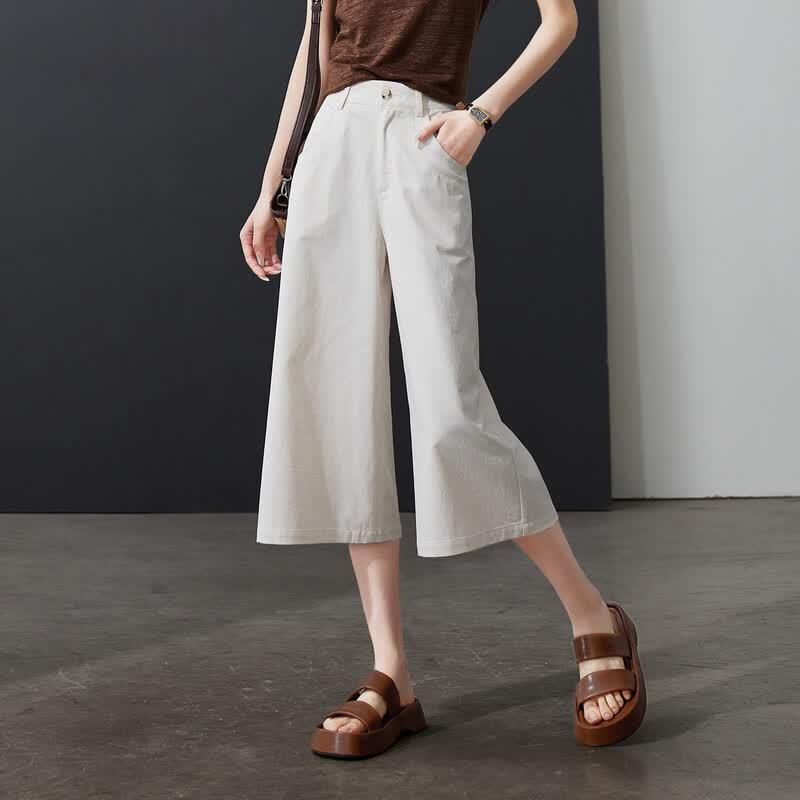 SOFSIL Women's High-Waist Wide-Leg Cropped Casual Pants