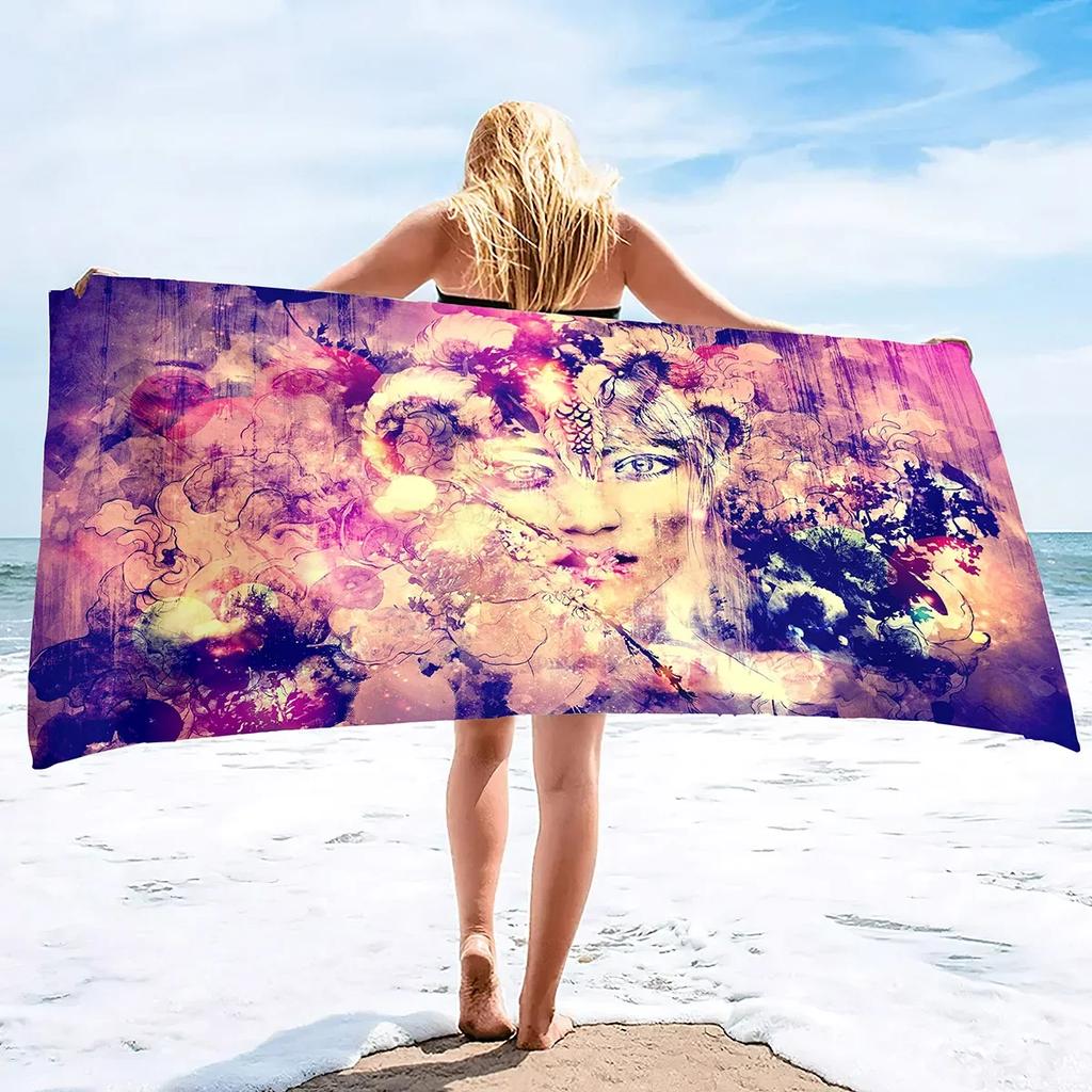 Microfiber Beach Towels Quick Drying Towels,Ink Painting Art Absorbent Sand Free Swim Pool Beach Towel Blanket for Travelling