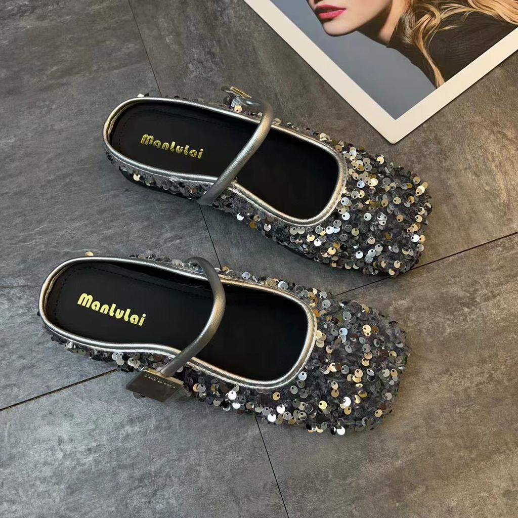 Baotou half slippers women's outer wear 2025 new women's sequins French stunning evening breeze Muller flat bottom sandals