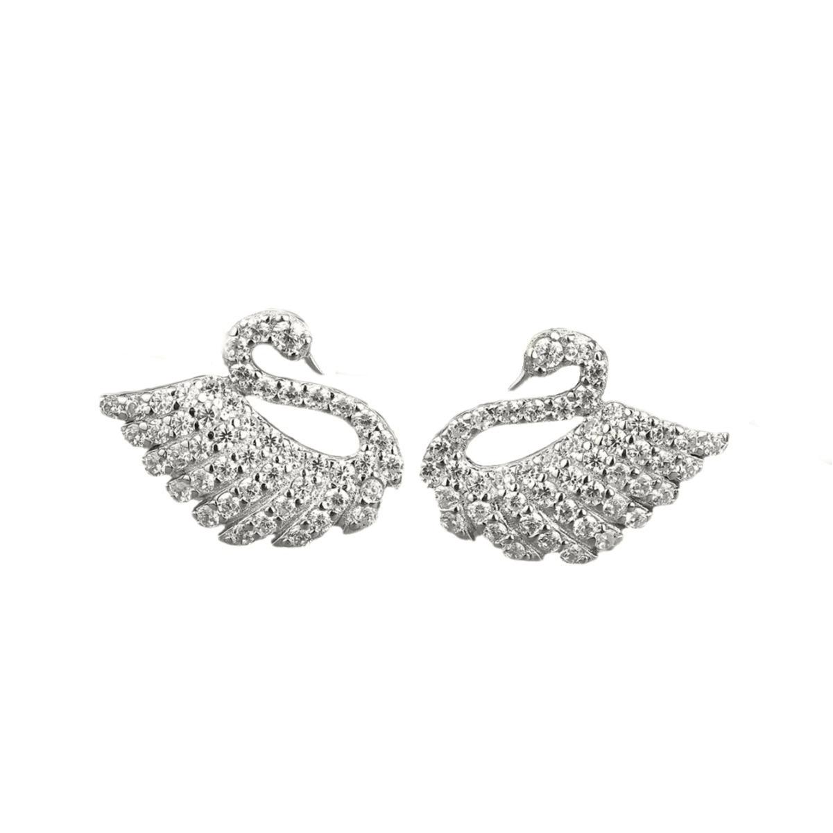 

Elegant Swan Zircon Stud Earrings in S925 Sterling Silver 925 Silver белый