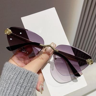 Cat Eye Rimless Sunglasses Women Men Luxury UV400 Protection Gradient Lens Metal Frame Fashion Eyewear Shades