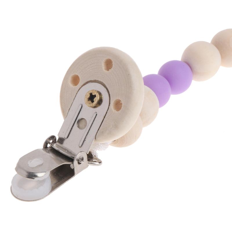 Nipple Holder Beaded Wooden Baby Pacifier Clip Chain Nipple Leash Strap Pacifier Clips Soother Chain