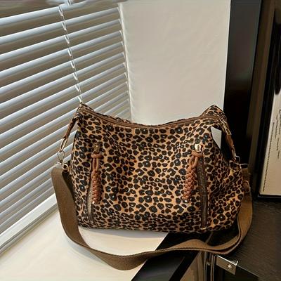 Modna Duża Torba Tote z Panterką Casualowa Damska Torba na Ramię Prosta Vintage Torba Crossbody Modny Wzór Pantery Torba na Zakupy Zapinana na Zamek