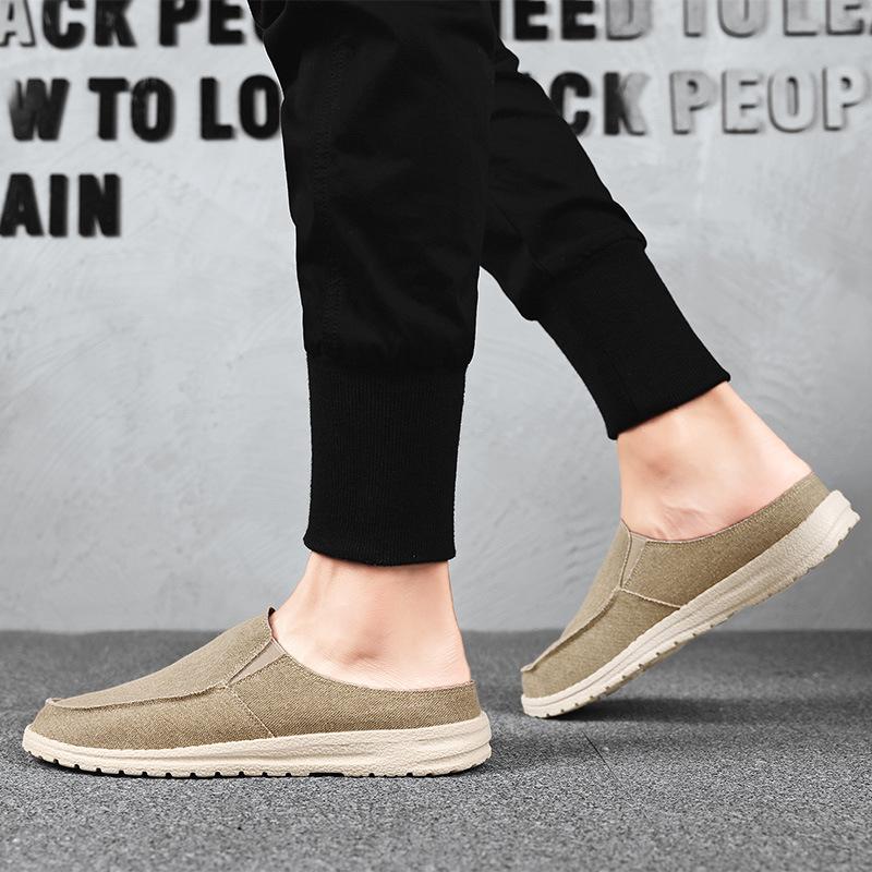 Canvas Shoes Large Size Men's Summer Half Tray Light Breathable Lazy Shoes Casual One Pedal Cloth Shoes Foreign Trade