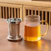 Heat-Resistant Glass Teacup with Stainless Steel Infuser & Wooden Lid