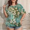Summer Round Neck 3D Print Flower Pattern Top Fashionable Casual Retro Ethnic Style Short Sleeved Women's T-shirts