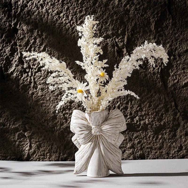 Bow Ceramic Vase Hydroponic Vase Dried Flower Flower Arrangement Vase Desktop Decorative Flower Ware Home Decoration Crafts