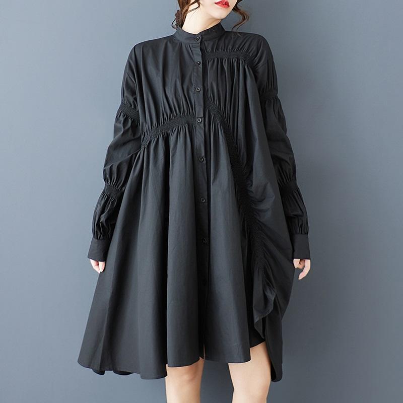 

Длинные рукава свободного покроя винтажные новые платья для женщин повседневные свободные платья весна-осень миди рубашка элегантная одежда чёрный