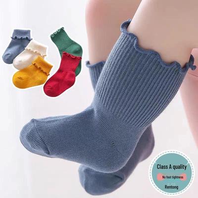 Calzini in Cotone da Bambina a Mezza Gamba con Bordo Arrotolato - Calzini da Casa Non Costrittivi per Primavera e Autunno