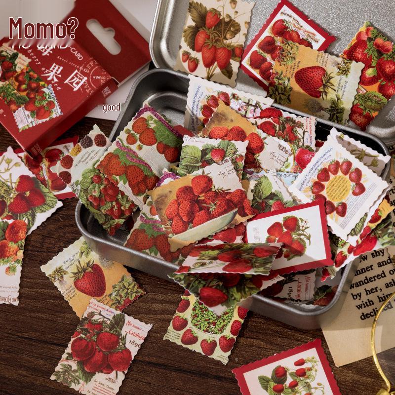Strawberry Orchard Retro Stamp Stickers - Cute DIY Journal Decoration
