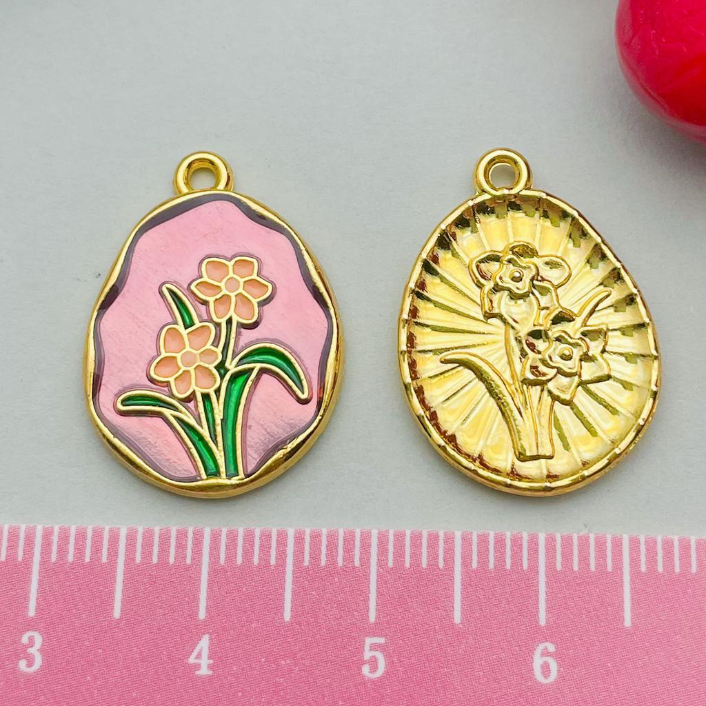 Ancient Gold Enamel Oil Drop Pendant Tulip Rose Lily Diy Bracelet Necklace Jewelry Accessories