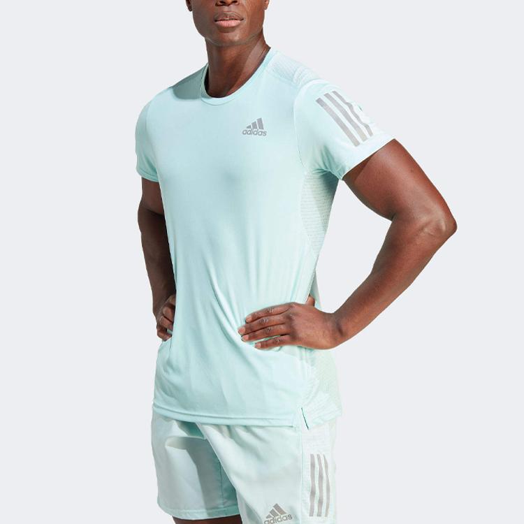 Adidas Own The Run Color Block Logo Round Neck Short Sleeve T-Shirt Men Tops Light-Green IM2534