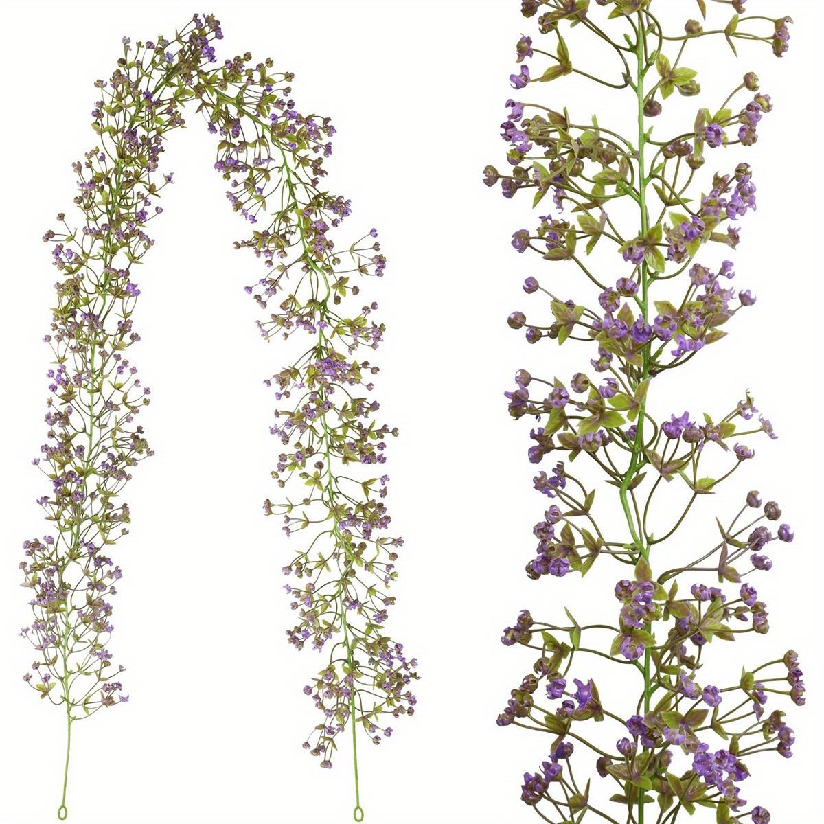 

2 упаковки искусственных гирлянд из гипсофилы, искусственные цветы-бутоны из гипсофилы, подвесная настенная зелень из ротанга для свадебной арки, домашнего декора для вечеринки 2 Pcs фиолетовый