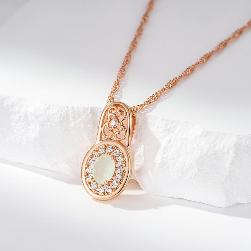 Neue ovale Smaragd-Anhänger-Halskette Luxus Natürlicher Zirkon Mit Roségoldfarbener Blume Ethnische Hochzeit Täglicher Schmuck