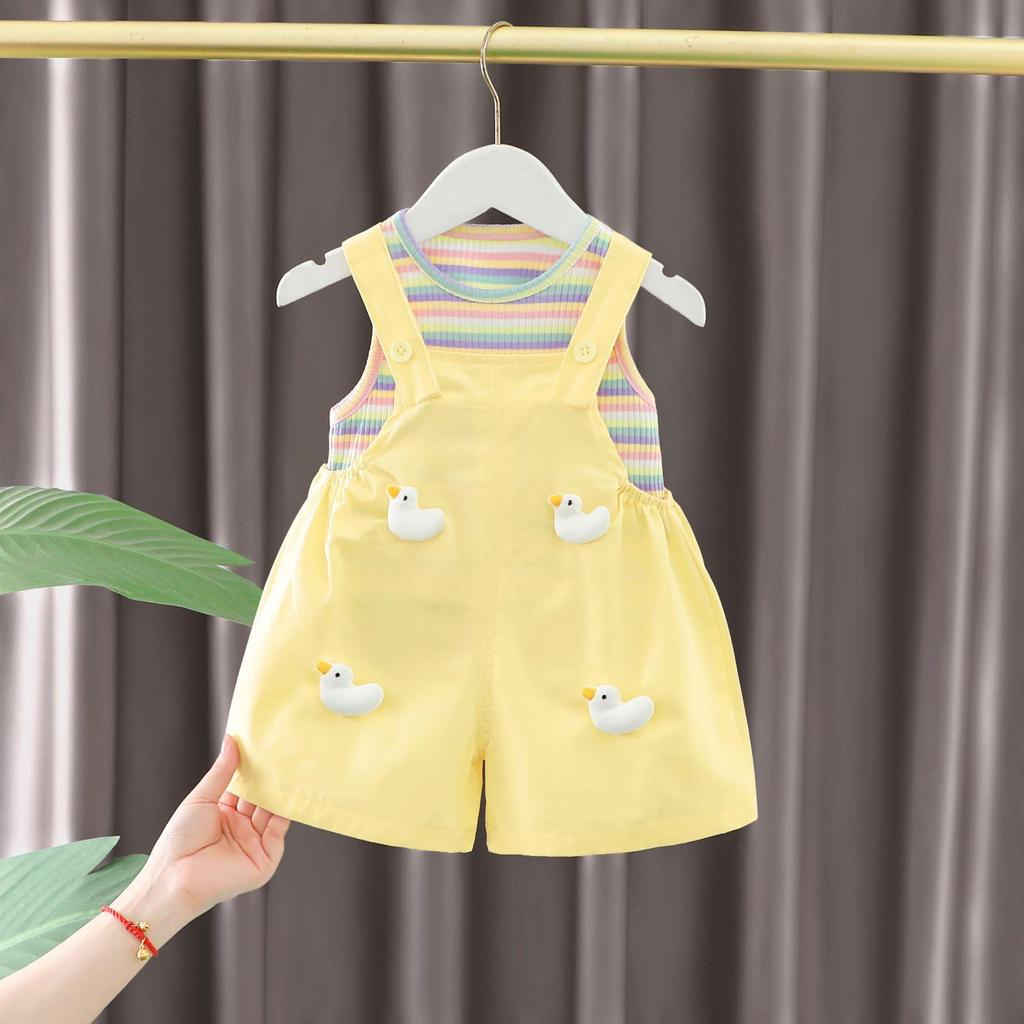 New Summer Baby Clothes Set Children Boys Striped Short Sleeve T-Shirt Overalls 2Pcs/Sets Toddler Girls Clothing Kids Tracksuits