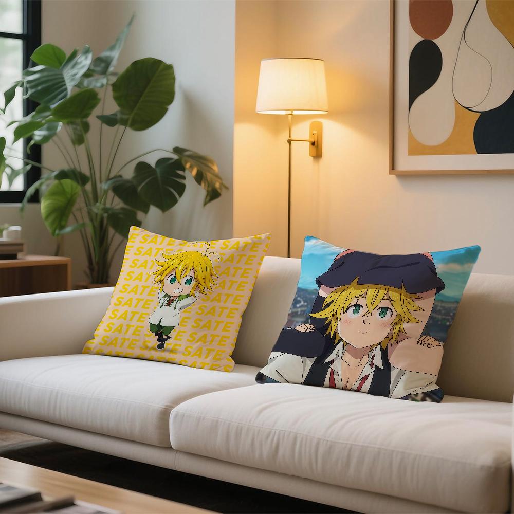 Funda de cojín Anime The S-Seven D-Deadly Sins Meliodas Cómoda y suave ropa de cama amigable con la piel almohada de sofá para el tiempo libre funda de almohada para coche