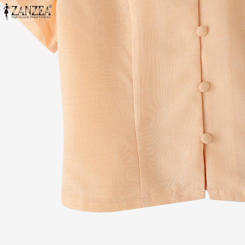 ZANZEA Women Summer Round Neck Casual Short Sleeve Blouse