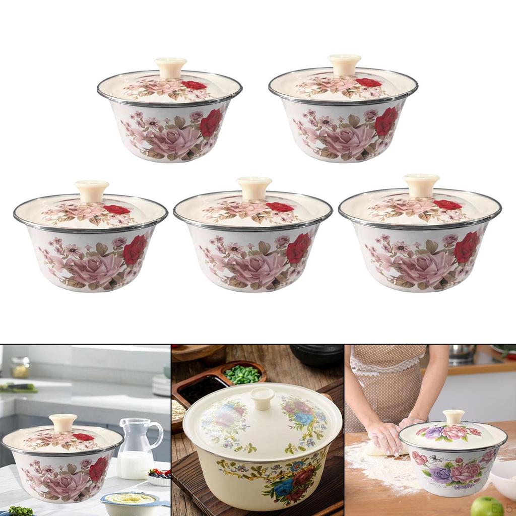 Emaille Mischschüssel Behälter Emailleware Rund Küchengebrauch Vintage Design Blumendekor