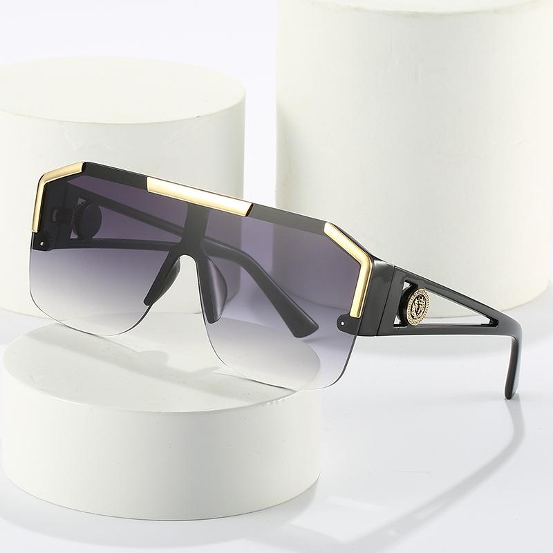 One Pieces Sunglasses Women Brand Flat Top Large Glasses Lion Head Hollow Out Big Sun Shades Uv400 Half Frame Eyewear