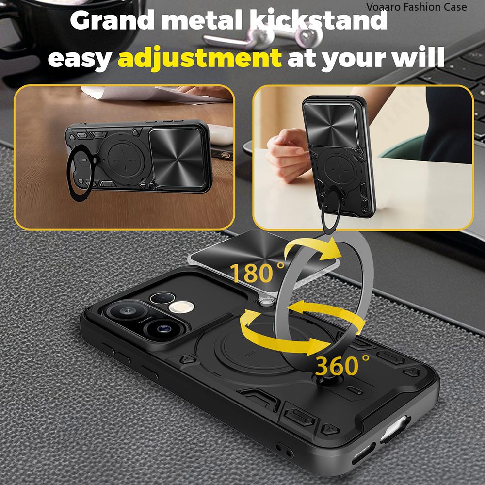 Slide Lens Armor Funda for Vivo X200 FE 5G Case for Vivo S30 Pro Mini 5G Case Magnetic Ring Stand Holder Cover Shockproof Capa