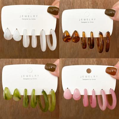 6PC Trendy Acrylic Geometric Hoop Earring Sets for Women Vintage Bohemia Colorful Acrylic C-Shaped Earrings Fashion Zircon Gift