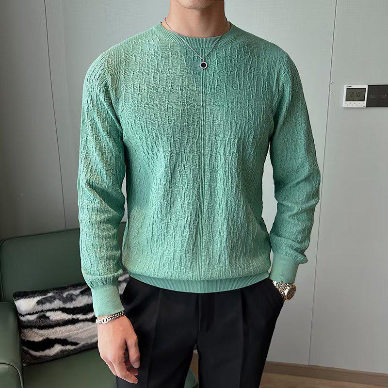 Męski dopasowany sweter żakardowy z okrągłym dekoltem - Koreański styl Kolekcja Jesień/Zima