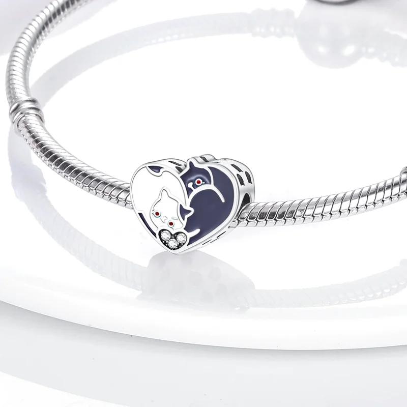 

Оригінальні кулони Charmscopper Чорно-білий Кіт Серце Підходять для браслетів Charms Platabracelets Для жінок Виготовлення ювелірних виробів Тонкі Подарунки