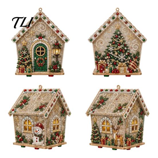 Urlaubsparty-Zubehör DIY Weihnachts-Kunstmalerei mit künstlichen Perlen, Hängender Anhänger-Bausatz, 3D-Perlen Lebkuchenhaus-Dekoration Haus Handgefertigte Miniatur
