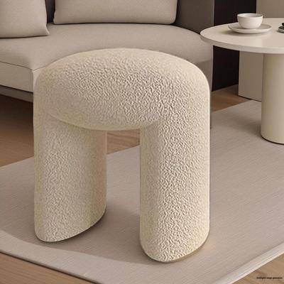 Nordic Minimalist Lambswool Vanity Stool - Modern Round Makeup Chair