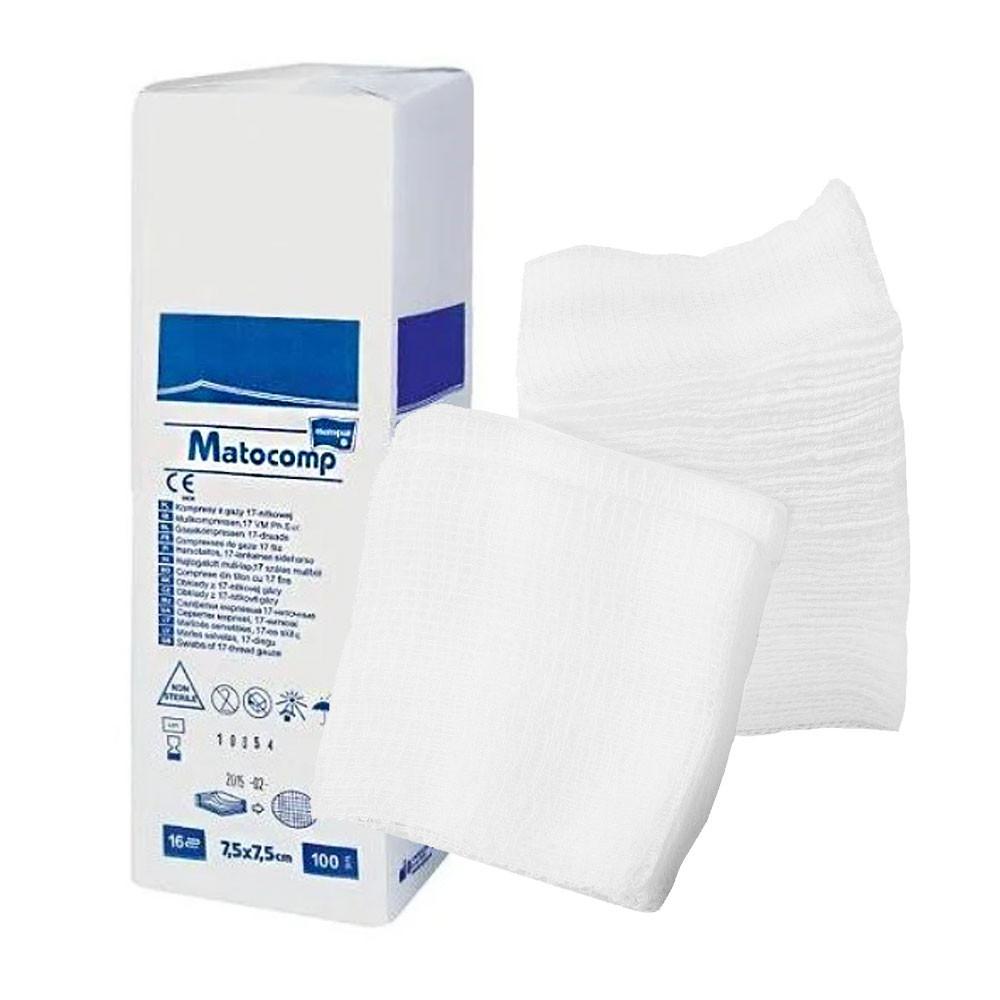 Non-Sterile Compress 7.5X7.5 Gauze 12 Layers 13 Threads Matocomp 100 Pcs Carton