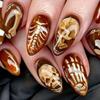 Punk Skull False Nail For Halloween Gothic Press On Nail Easy Apply ABS Build Fake Nail Costume Accessory 24pcs