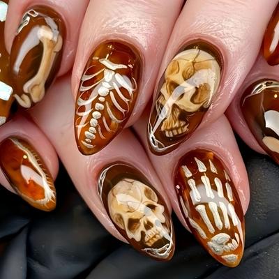 Gotické styly nalepovací nehty Halloween design lebky umělé nehty snadno se aplikují ABS materiály párty falešné nehty doplňky