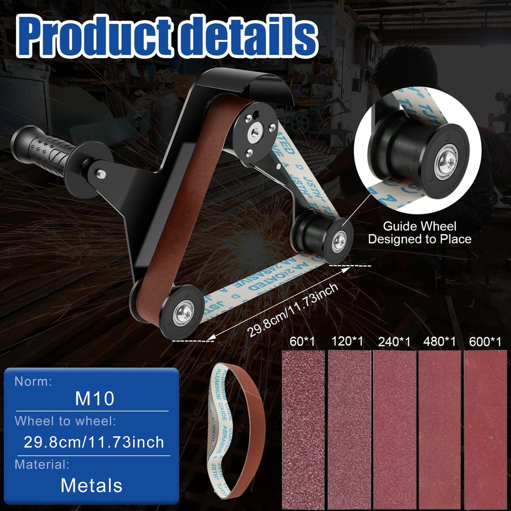 Belt Sander Adapter for Angle Grinder M10 Pipe Tube Sanding Attachment with 5/8-11" Imperial Thread  Sanding Belts Rust Removal