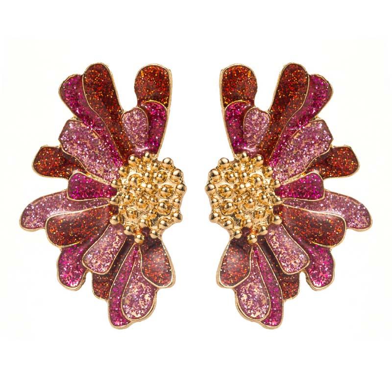 Vintage Colorful Drip Oil Flower Stud Earrings for Women Exaggerated Metal Big Petal Temperament Earrings Jewelry Accessories