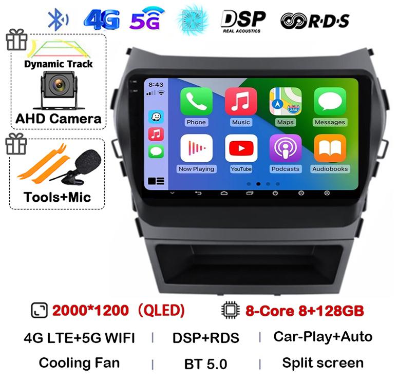 Android 14 Auto Carplay Car Radio For Hyundai Santa Fe 3 Ix45 2013 2014 2015 2016 2017 GPS Stereo Multimedia Player 360 Camera