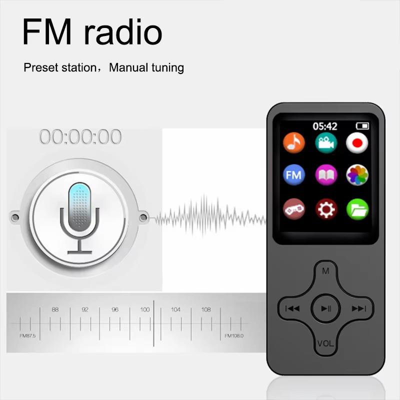 Bluetooth MP3 Player with 16GB TF Card Mini MP3 Music Player Support FM Radio Built-in Speaker E-Book Walkman for Headsets