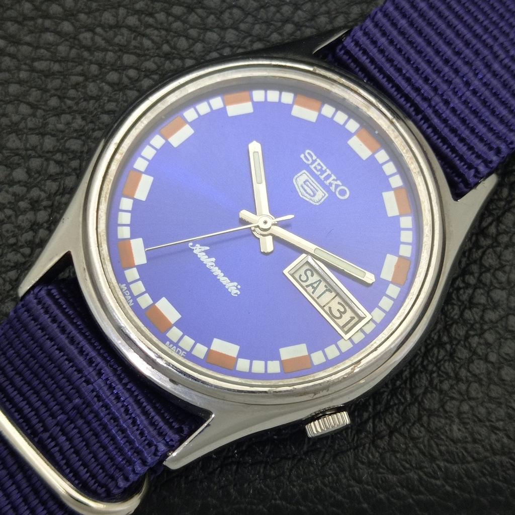 SEIKO 5 AUTOMATIC 7009A JAPAN MENS VINTAGE BLUE COLOR DIAL WATCH a701420-5 R206b-a701420