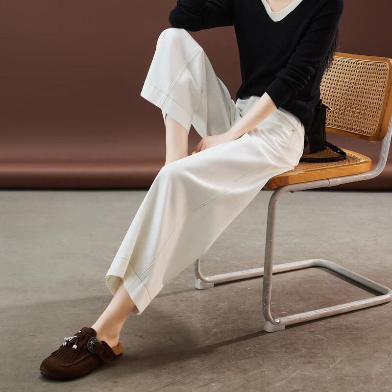 SOFSIL 2026 Spring White Wide-Leg High-Waist Cropped Jeans 29