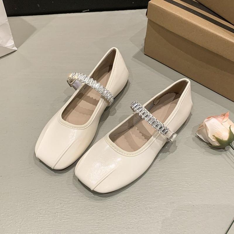 Casual Single Shoes Women's New Autumn Folds One-word Buckle Belt Doudou Shoes Versatile Square Head Flat Shoes