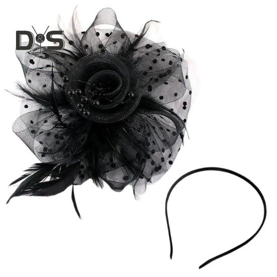 

Головной убор в стиле ретро с цветами, перьями и бусинами, украшение для вечеринки, обруч для волос двойного назначения, заколка для волос, украшение для волос чёрный