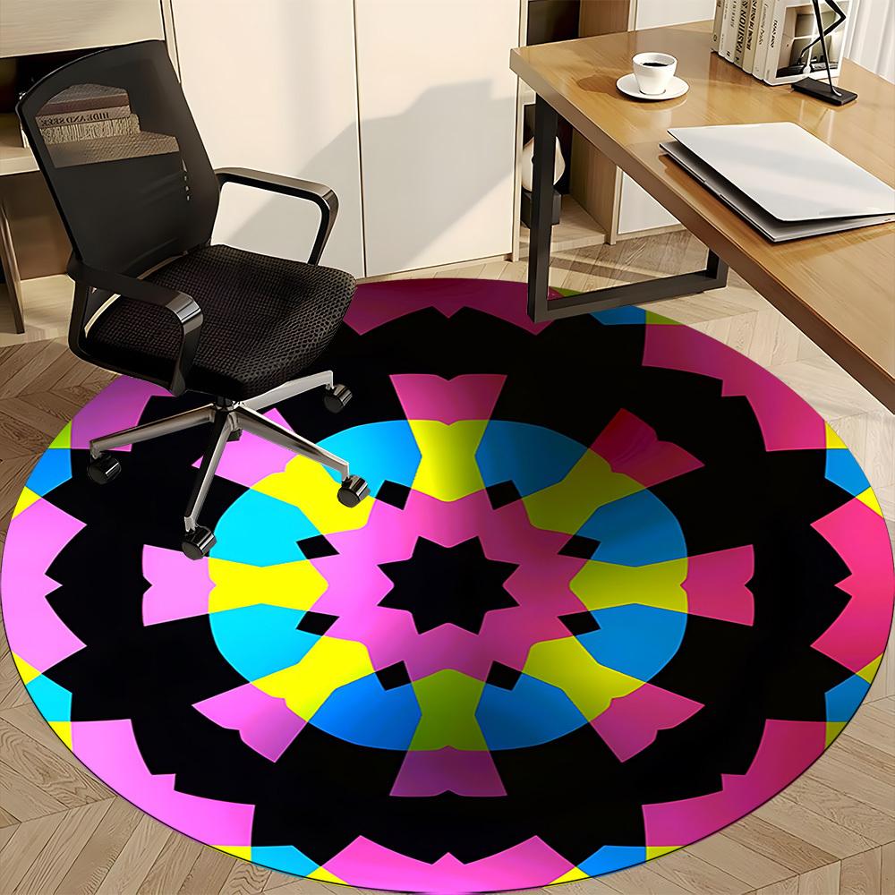 1pc Kaleidoscope Pattern Chair Carpet for Office, Round Non Slip Durable Large Size Office Carpet, Suitable for Office
